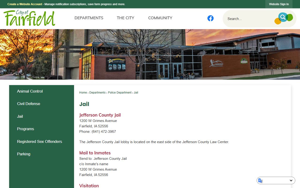 Fairfield Law Center jail access page for Jefferson County inmate visitation and mail